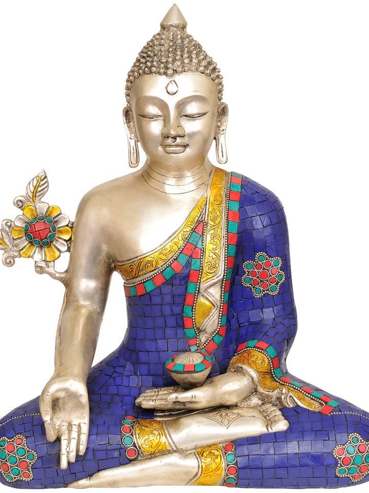 Buda de la medicina budista de 14 pulgadas en latón | Fabricado en la India para venta al por mayor de Exotic India Art