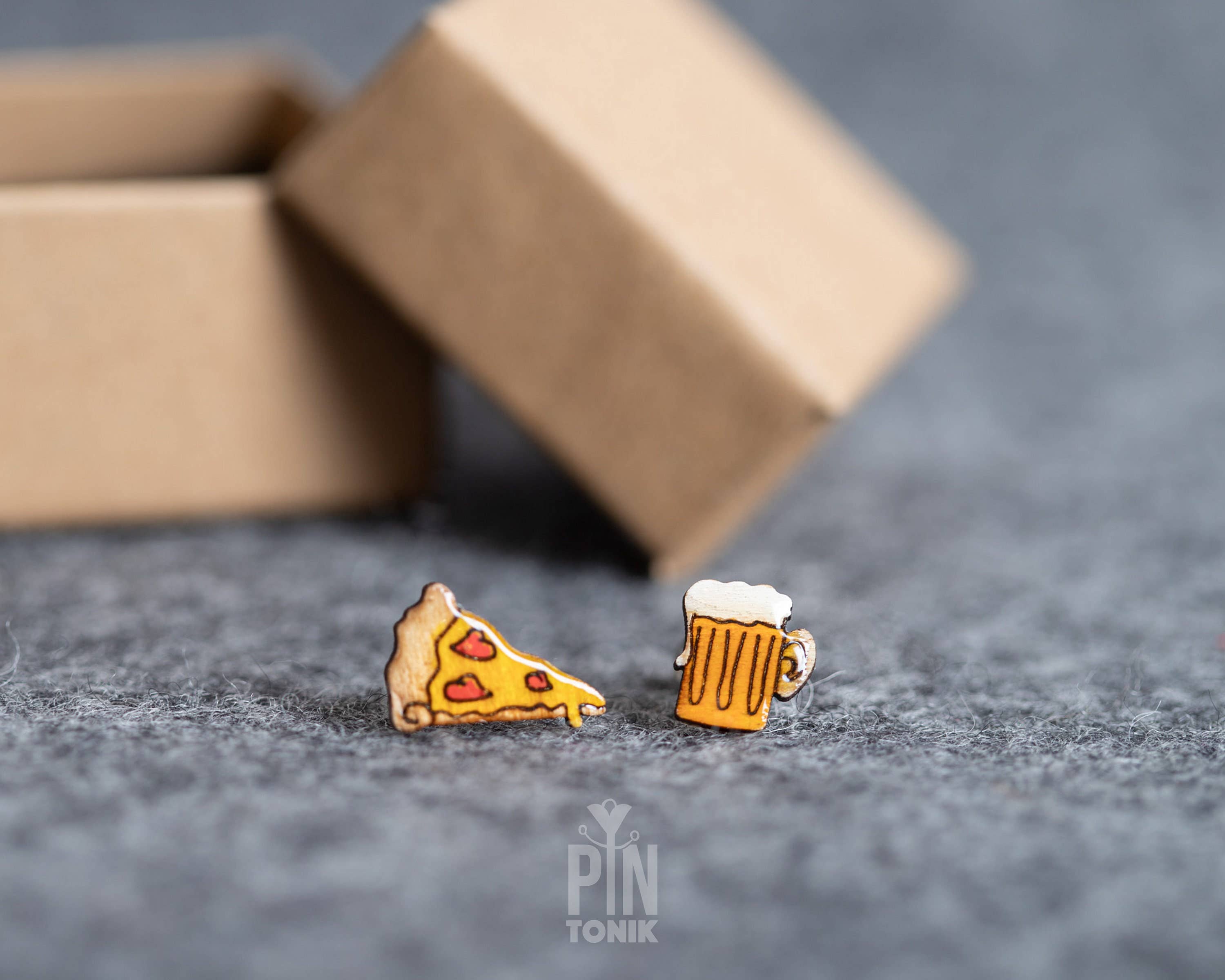 PinTonik - Wholesale Stud/Post Earrings - Quirky Pizza and Beer Stud Earrings - Octoberfest Gifts4