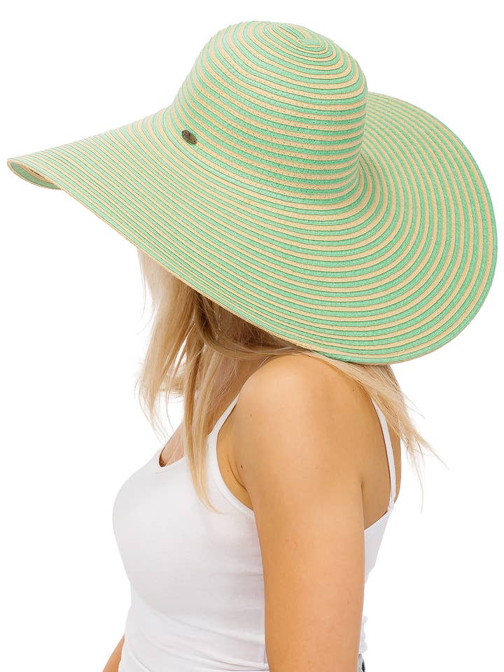 Spiral Stripe Matte Heavy Floppy Straw Sun Hat for wholesale by Cap Zone
