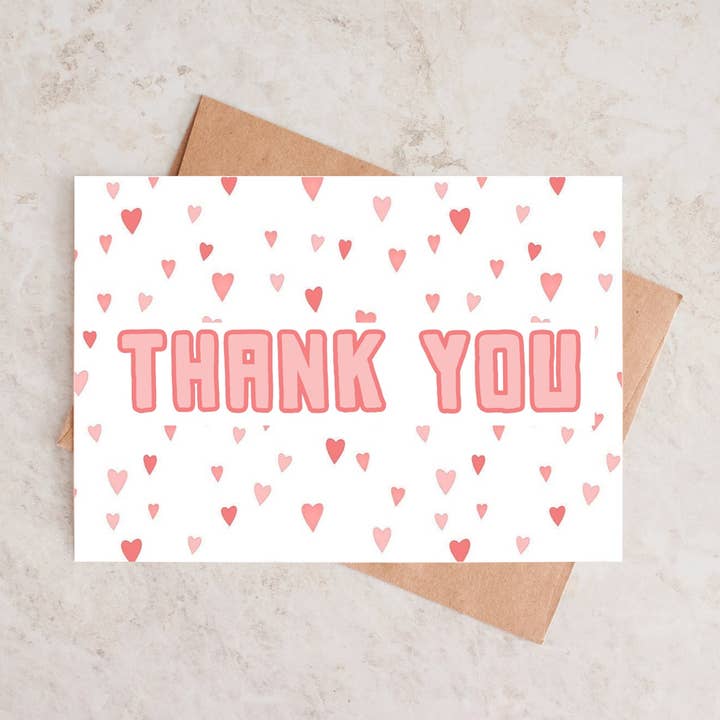 Thank You Cards With Pink Hearts for wholesale by TipsyCards