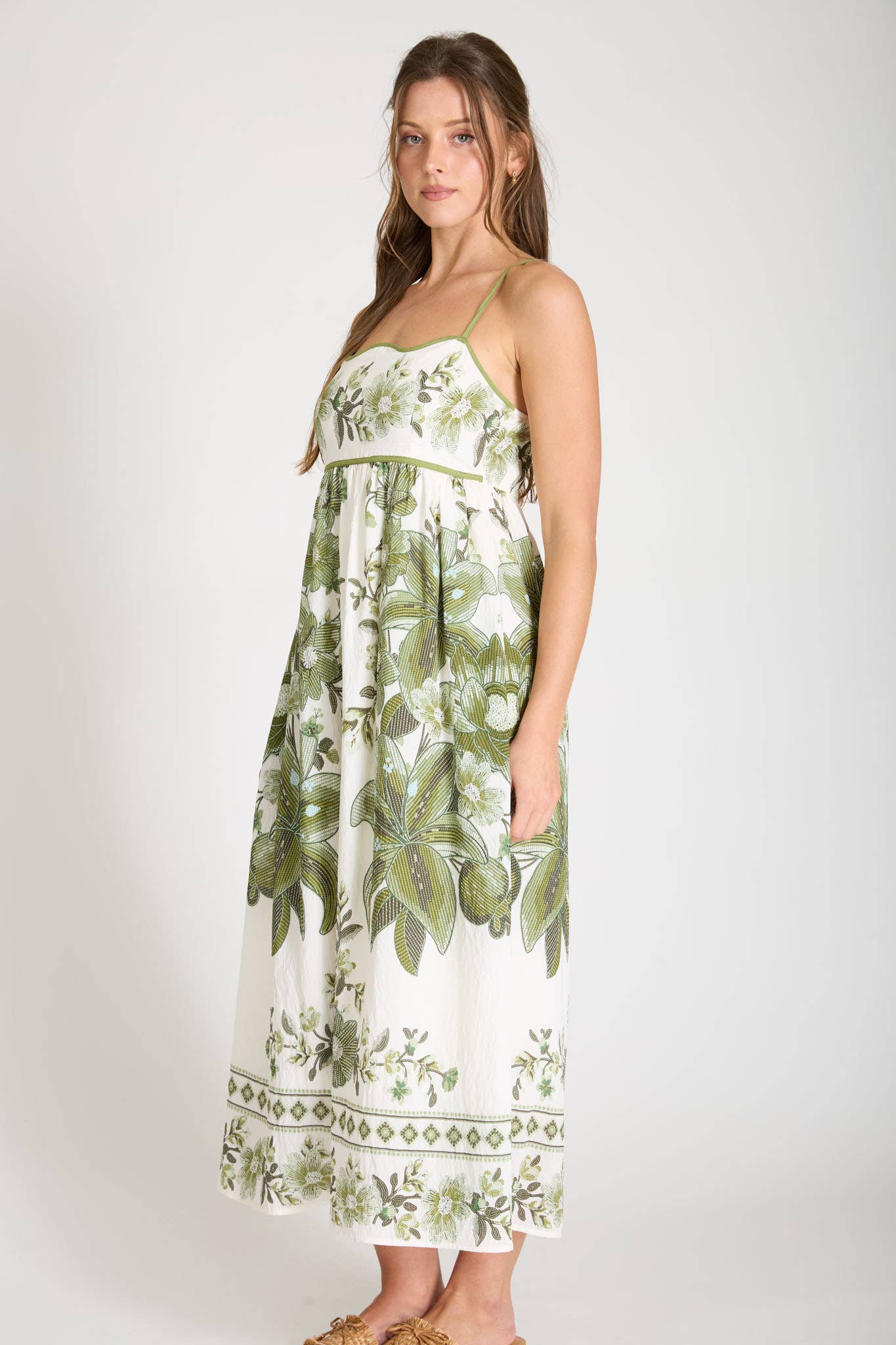 Blu Pepper - Wholesale Dress - Women's - POSITANO FLORAL PATTERN SPAGHETTI STRAP MIDI DRESS11