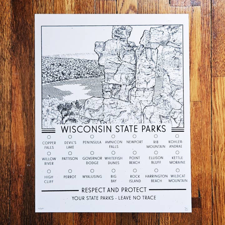 Wisconsin State Parks - Hand-pulled Screen Print for wholesale by BC Print Media