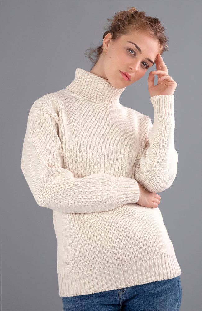Paul James Knitwear - Vente Pull en maille – femme - Pull à col roulé Submariner en pur coton épais pour femmes1