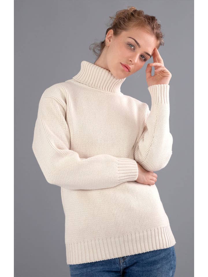 Paul James Knitwear - Vente Pull en maille – femme - Pull à col roulé Submariner en pur coton épais pour femmes1
