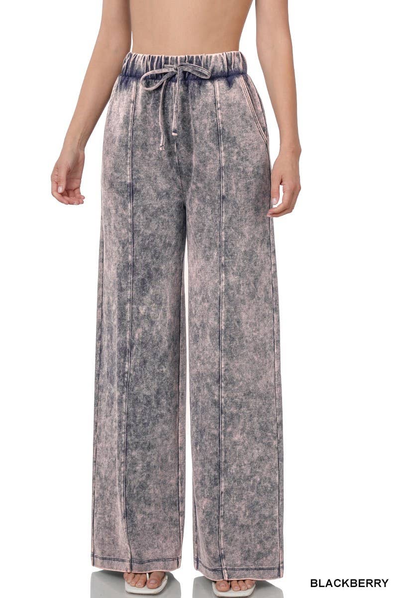Baie Bleue - Wholesale Pants - Women's - P1756ZN - COOL ACID WASH WIDE LEG PANTS1