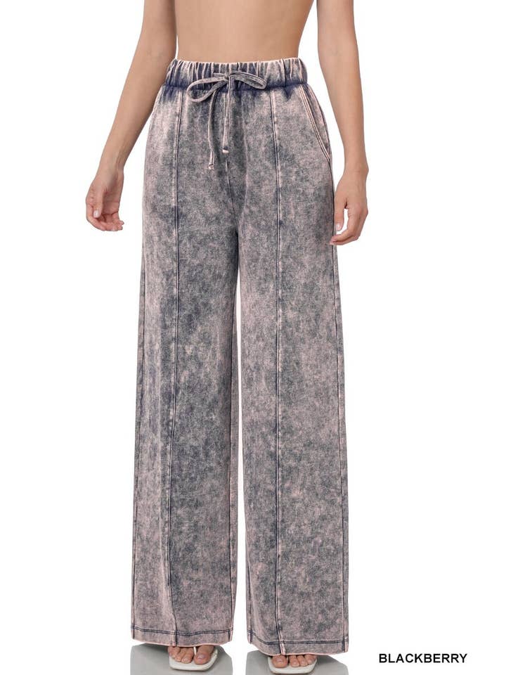 Baie Bleue - Wholesale Pants - Women's - P1756ZN - COOL ACID WASH WIDE LEG PANTS1