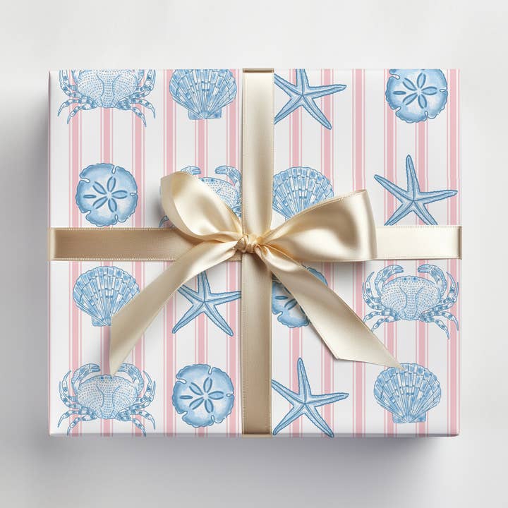 Lyserødstribet havliv gavepapir for engroshandel hos JOSIL Paperie & Gift