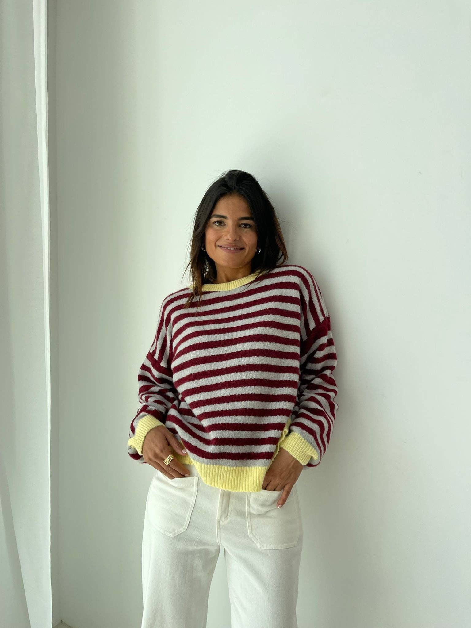 MindTraveler - Wholesale Knit Sweater - Women's - Jersey Pia Burgundy and Gray1