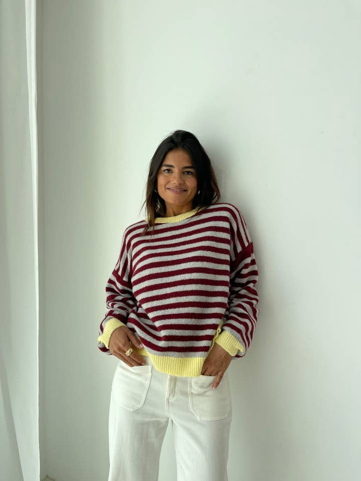 MindTraveler - Wholesale Knit Sweater - Women's - Jersey Pia Burgundy and Gray1