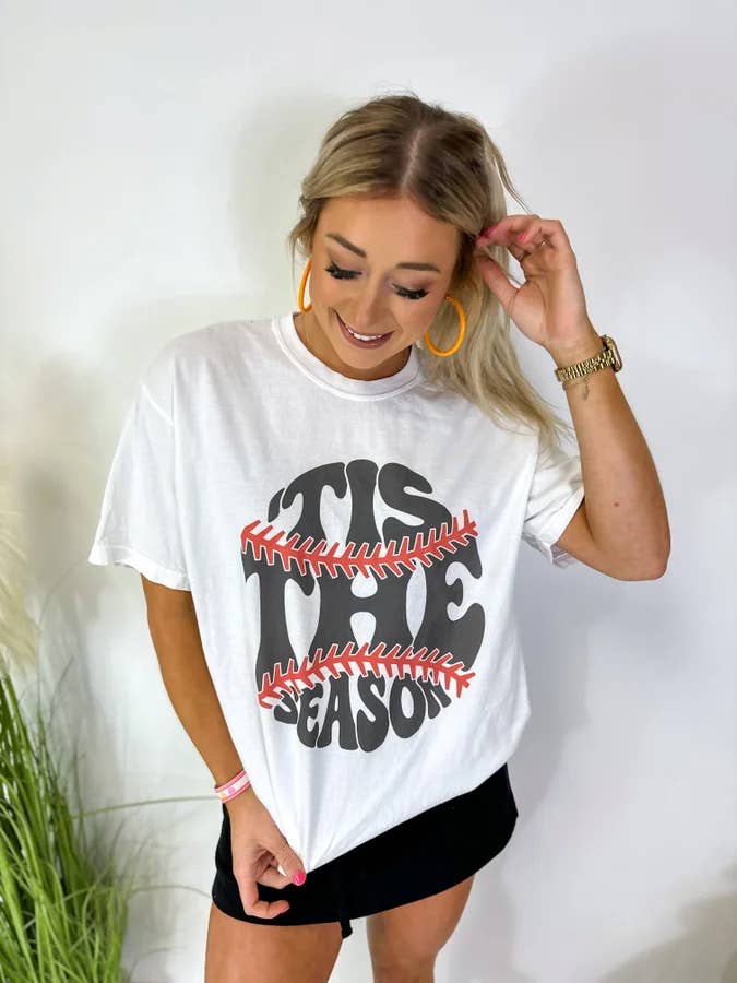 birdie – wholesale T-shirt (graphic) – women's – Tis The Season Baseball White Graphic Tee1