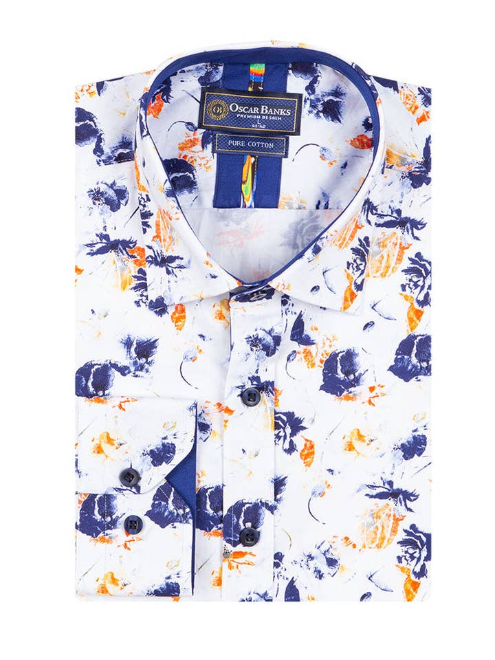 Chemise blanche à imprimé de coquelicots avec mouchoir assorti pour la vente par Makrom