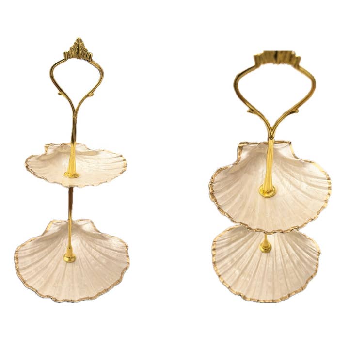 Two-Tiered Shell Jewlery Holder - Decoupaged, Scallop shell for wholesale by Lulushells