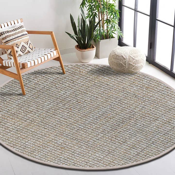 6 Foot Round Boucle Wool & Jute Rug for wholesale by Delara