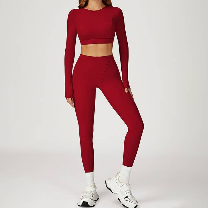 WONDERXFANS - Wholesale Activewear Set - Women's - Round-neck long-sleeve fitted top+HIGH WAIST LEGGINGS 2-PIEC6
