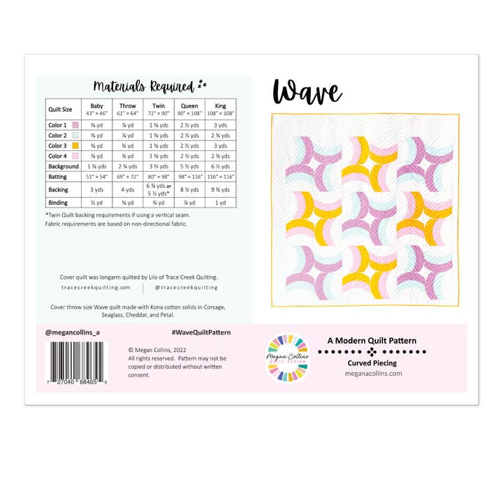 Wave Quilt Pattern for wholesale by Megan Collins Quilt Design