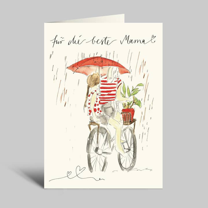 Muttertagskarte | Mama und Tochter fahren durch den Regen für den Großhandel von Annelis Art