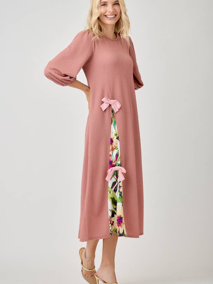 Celeste Clothing - Wholesale Dress - Women's - WOMEN'S MODEST SIDE BOW DRESS WITH PUFF SLEEVES AND POCKETS12