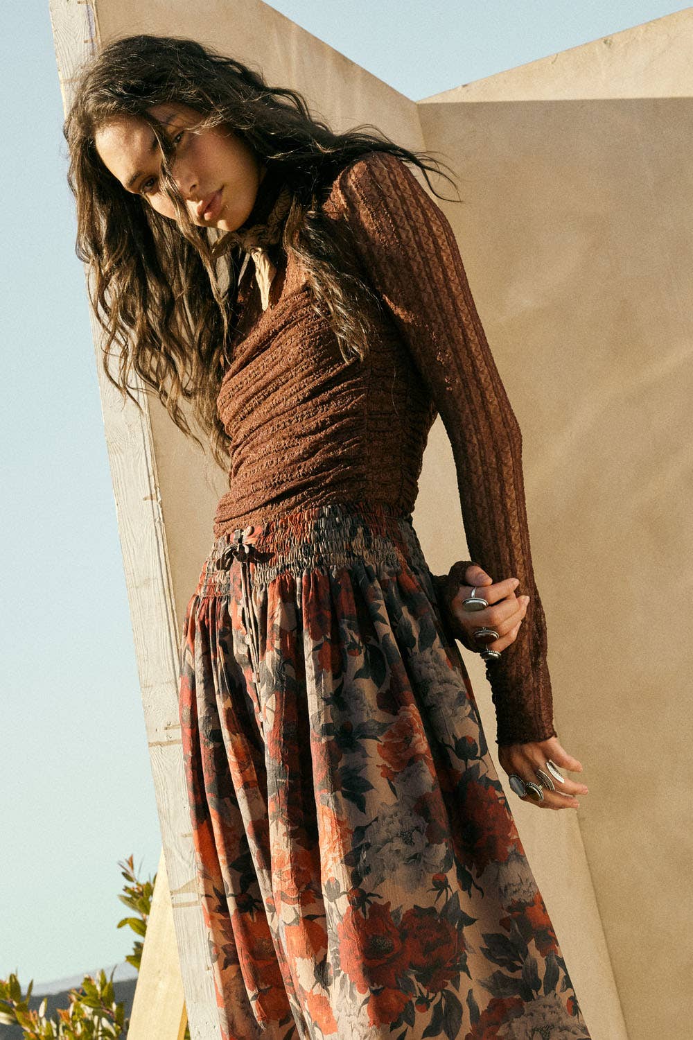 Promesa USA - Wholesale Bodysuit - Women's - Striped Floral Lace Ruched Mock-Neck Bodysuit5