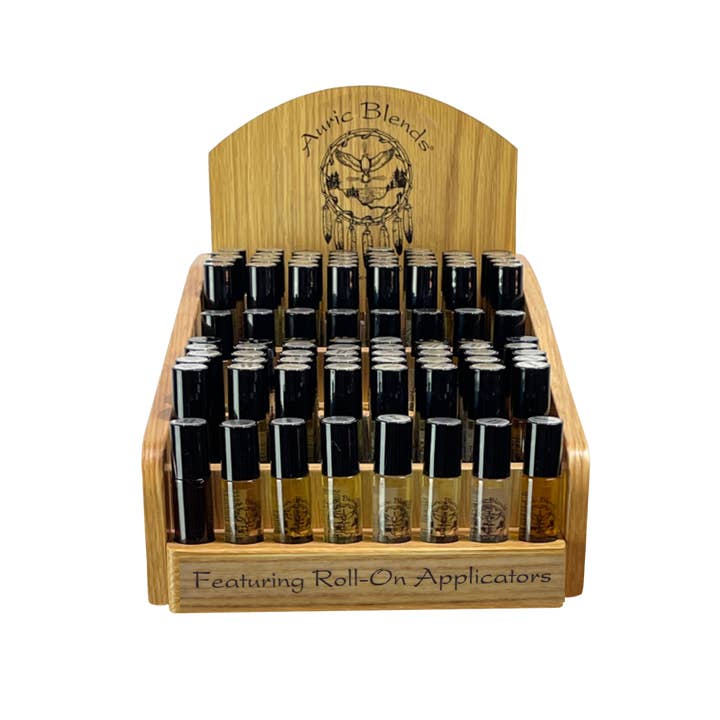 Auric Blends - Wholesale Retailer Display - Beauty & Wellness - Natural Wood Perfume Display - 16 Fragrance