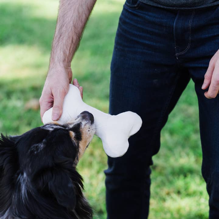 Blanquecino Juguete suave de peluche con huesos de perro para masticar delicadamente | Cáñamo y algodón de venta al por mayor en Faire2