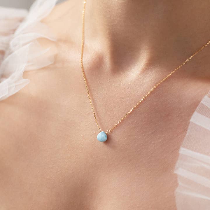Tiny Blue Larimar Necklace for wholesale by Thira Jewelry