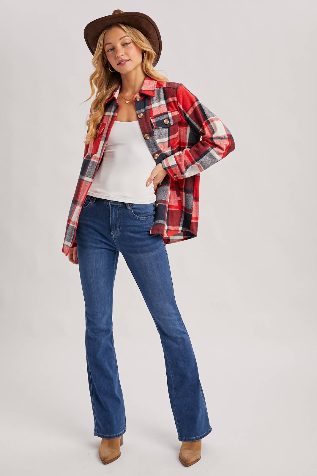 Bluivy - Wholesale Shirt Jacket/Shacket - Women's - FLANNEL PLAID SHACKET WITH POCKETS28