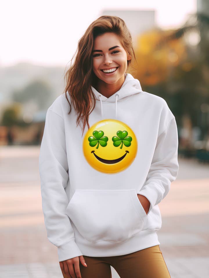 Shamrock Smiley Hoodie – St. Patrick’s Day Graphic Hoodie for wholesale by The Maximalist Boutique