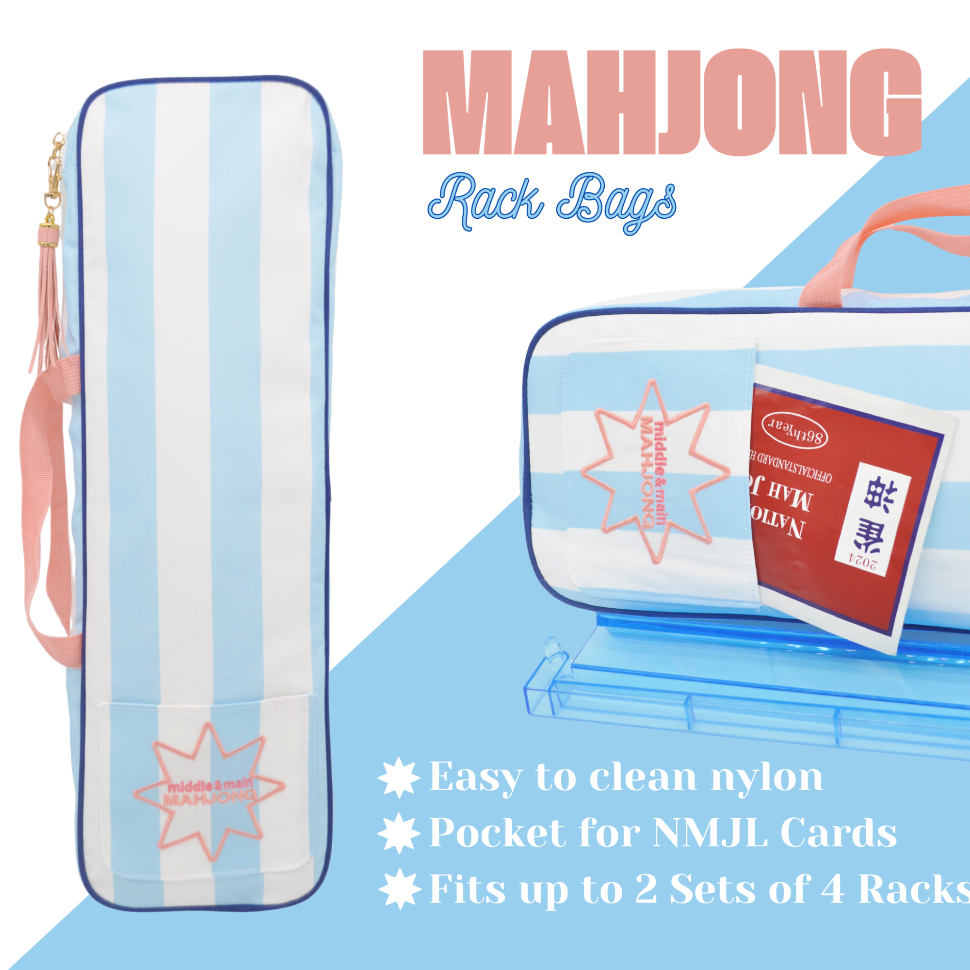 Middle & Main Mahjong - Wholesale Storage bag - Traveling Tiles Mahjong Rack Bag (Poolside Blue)2