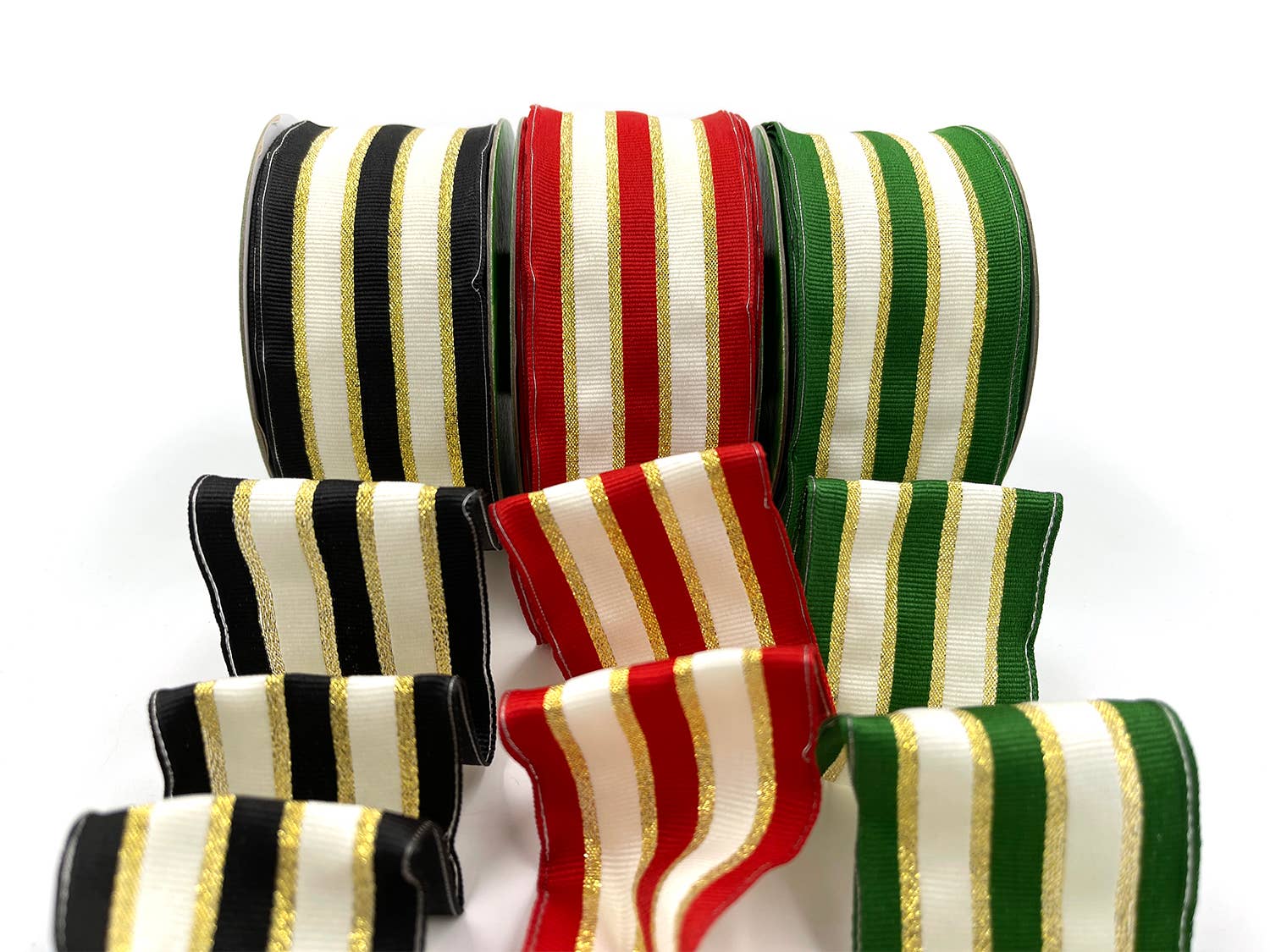 May Arts Ribbon - Wholesale Ribbon - Gift Wrapping - ~2" Green Woven Metallic Gold Stripe Wired Ribbon1