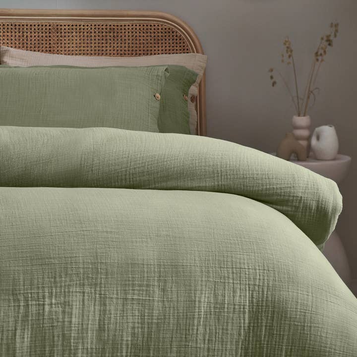 Lark Cotton Muslin Duvet Cover Set Eucalyptus for wholesale on Faire