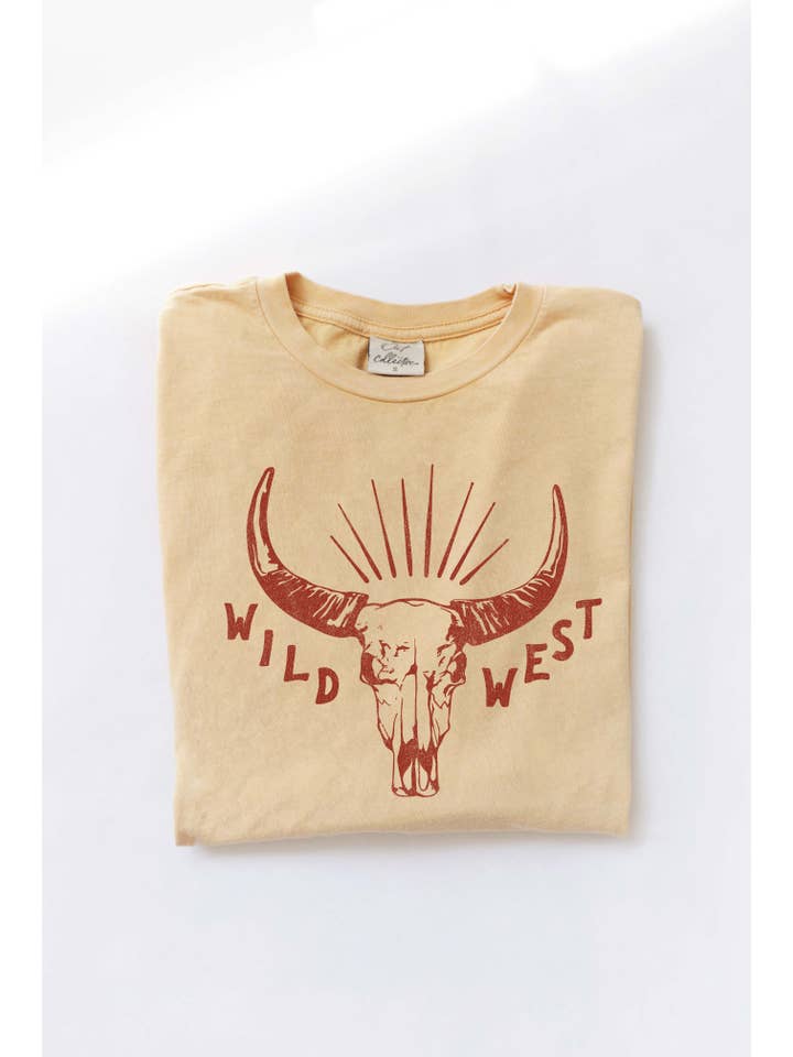 OAT COLLECTIVE - Wholesale Screen Printed T-Shirt - Women's - WILD WEST Mineral Washed Graphic Top3