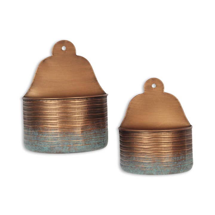 Cheungs Home Decor - Wholesale Wall Planter - Kyani Copper and Rustic Teal Vase Wall Planters (Set of 2)