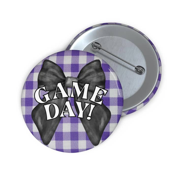 Game Day Bow Pin Button Purple/Black for wholesale by KHins Designs