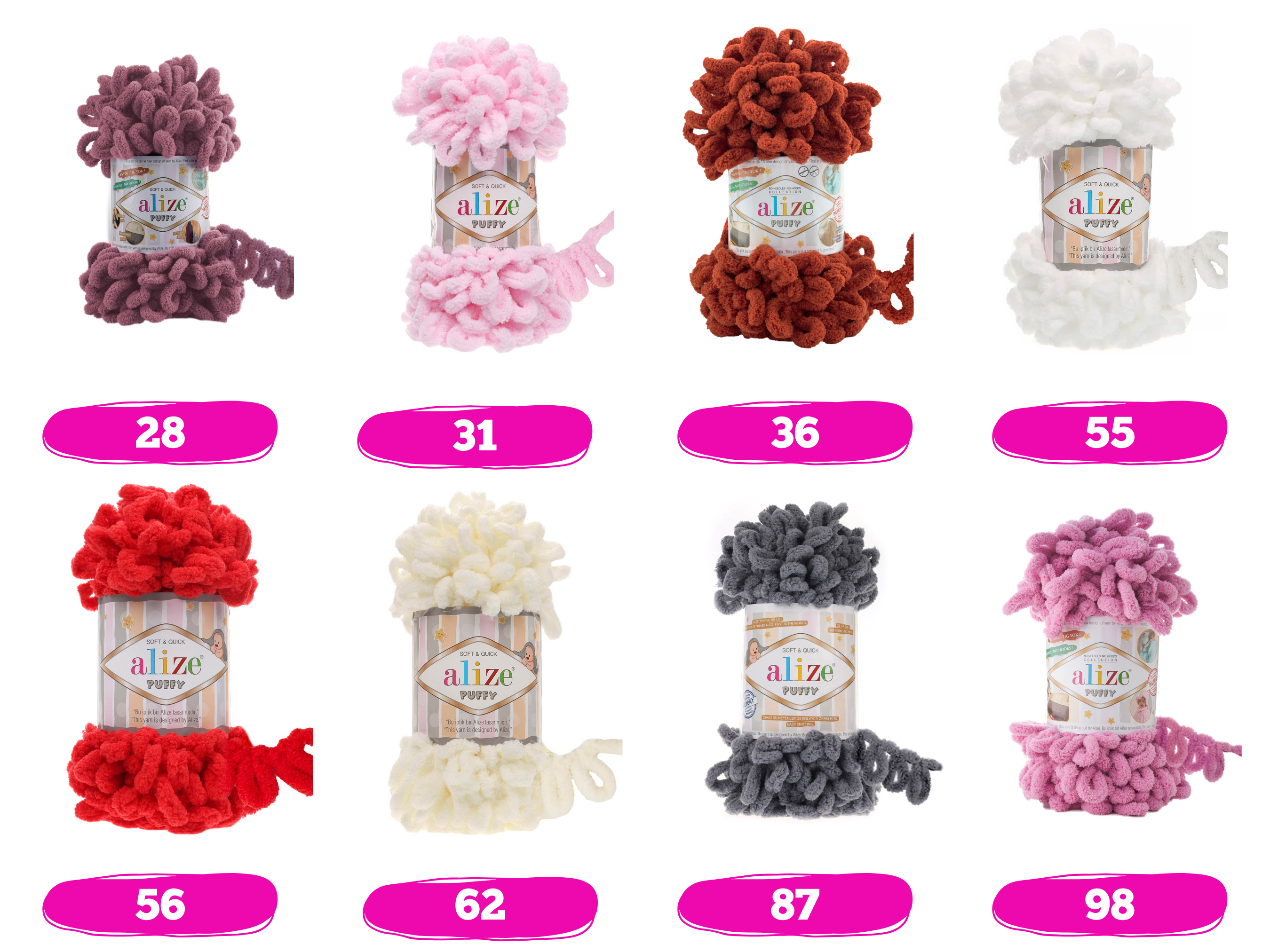 Craftsyarn – Engroshandel Garn – Alize Puffy | Tyggegarn | Blødt garn med løkker1