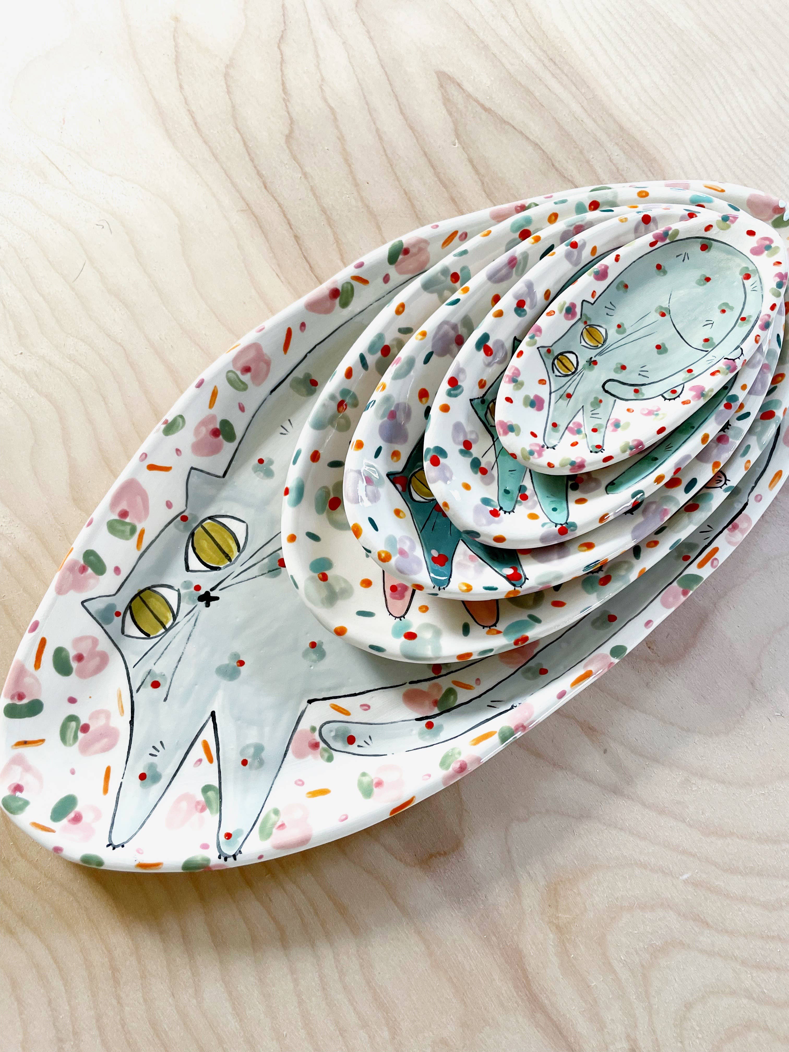 By Bianca Rae - Wholesale Decorative Plate/Dish/Bowl - Maximalist Cat Plate Oval In 5 Sizes7