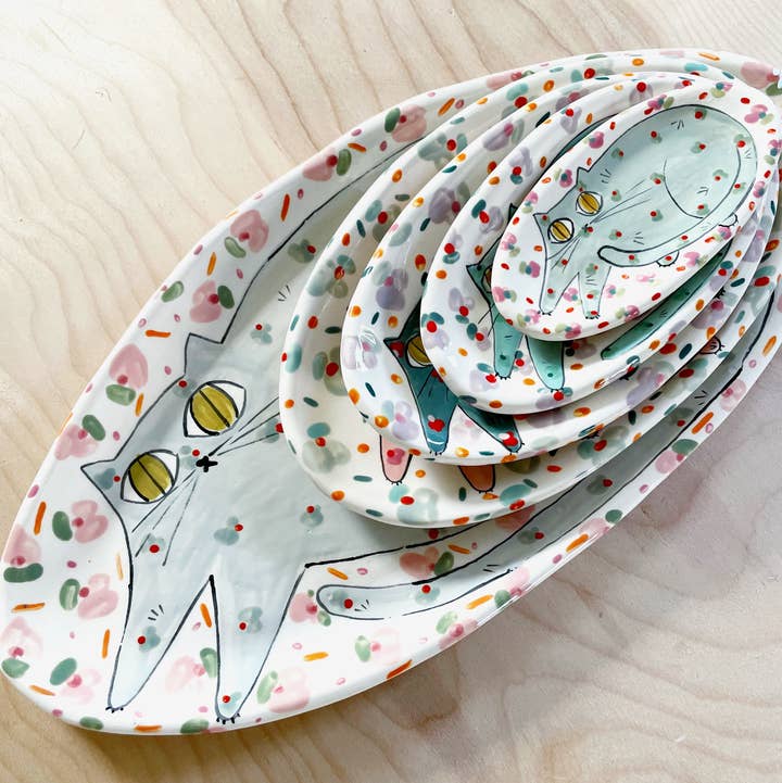 By Bianca Rae - Wholesale Decoratief bord/schotel/kom - Maximalistische kattenbordjes ovaal in 5 maten7