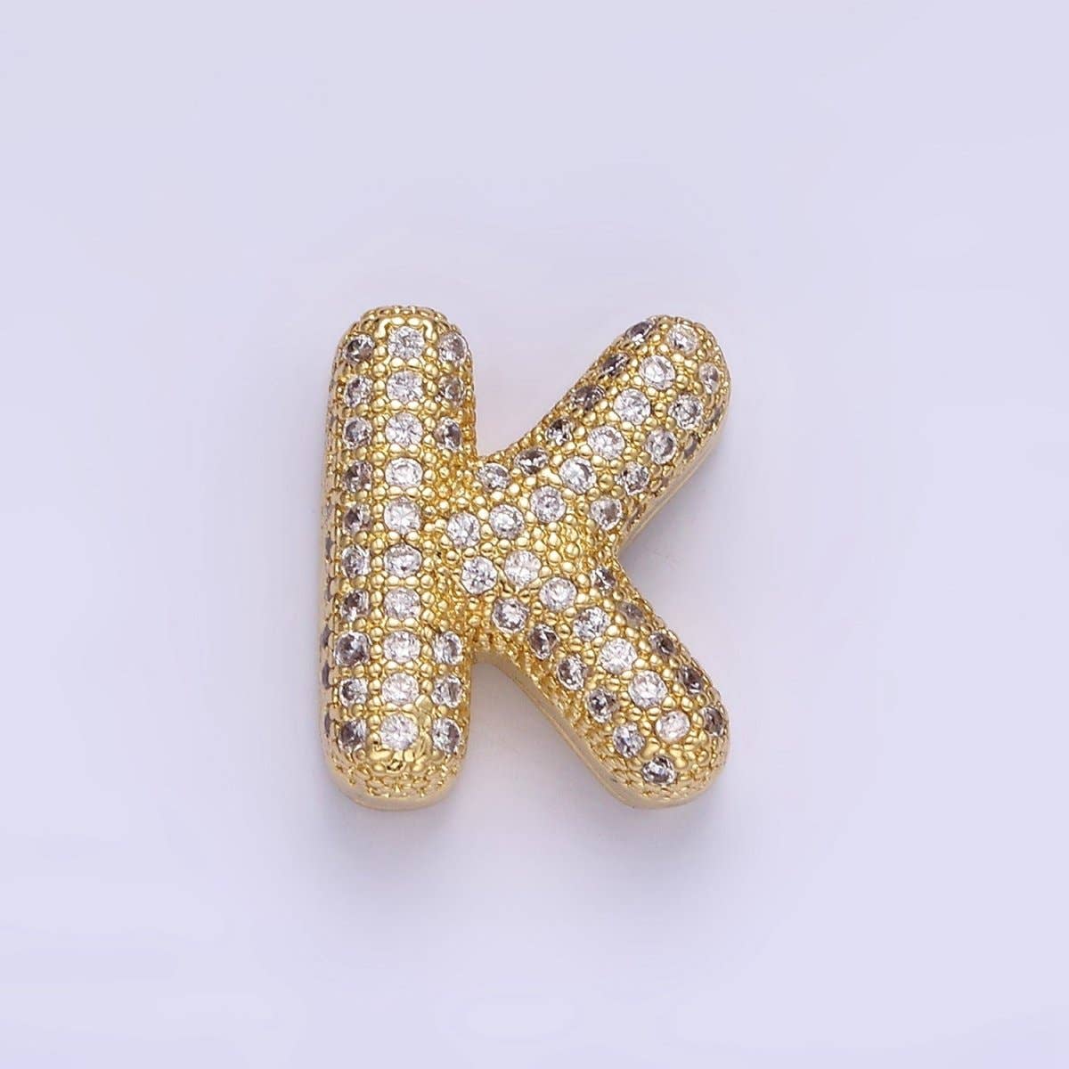 Aim Eternal – wholesale Individual charm/pendant – 14K Gold Filled 15mm Micro Paved Balloon Bubble Initial Letter Pendant | A1171-A11839