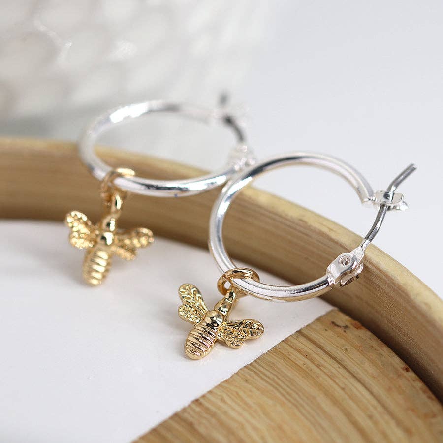 Bee my Oyster – wholesale Dangle earrings – Silver Plated Bumble Bee Hoop Earrings by POM1