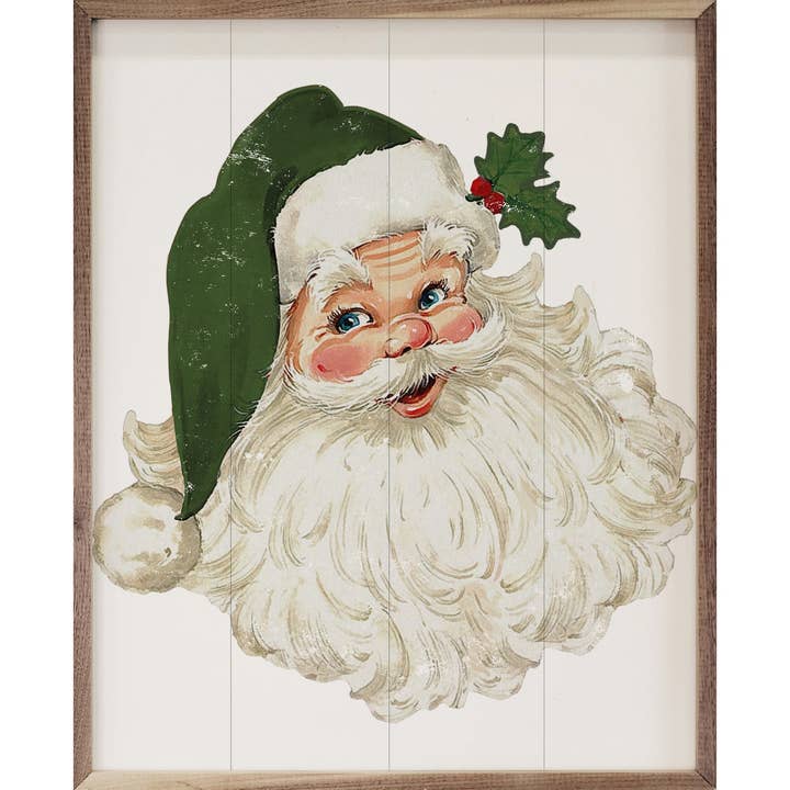 Kendrick Home - Wholesale Christmas Wall Art - Santa Green Hat