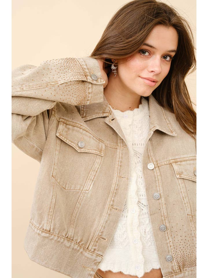 23096J - Washed Embellished Hotfix Denim Jacket for wholesale on Faire5