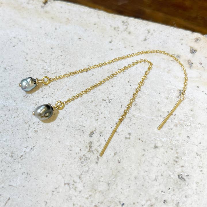 Tahitian Keshi Pearl Ear Threaders for wholesale by Flotsam & Co. Hawaii