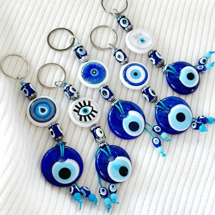 Blue Evil Eye Keychain Handmade, Evil Eye Keychain Favors for wholesale by Evileyefavor