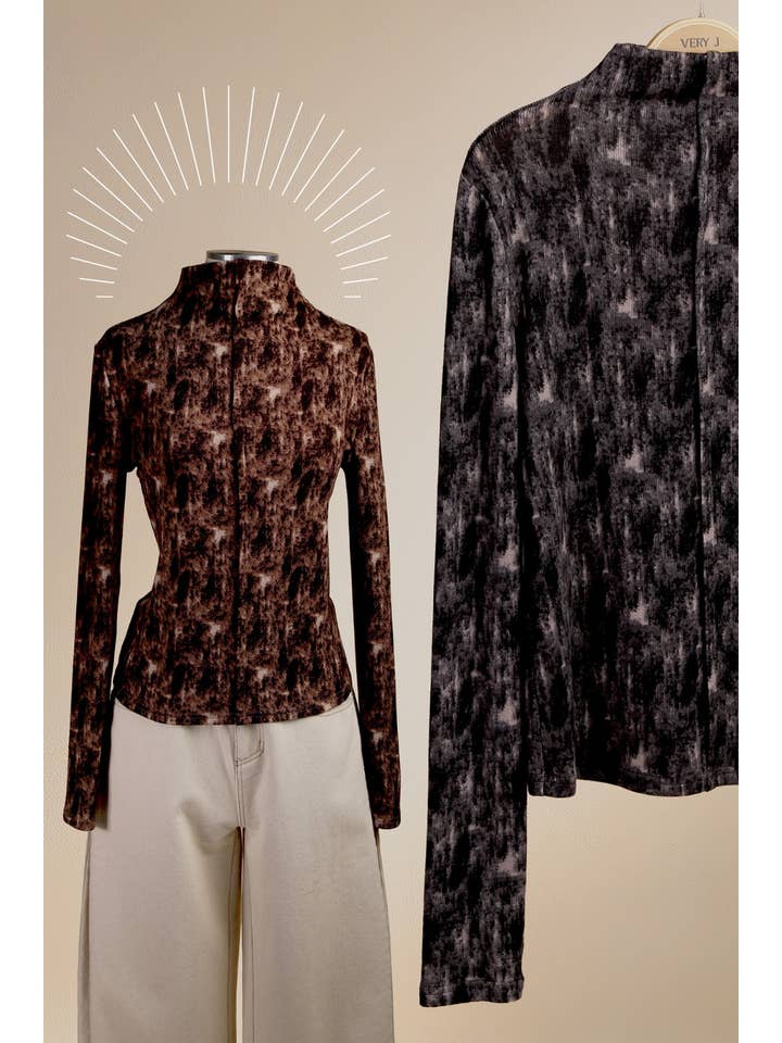 VERY J - Wholesale Knit Top - Women's - NT12300-Printed & Leopard Fitted Knit Top8