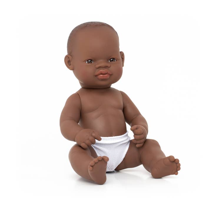 Baby Doll African Boy 12 5/8'' inch (polybag) for wholesale by Miniland Educational
