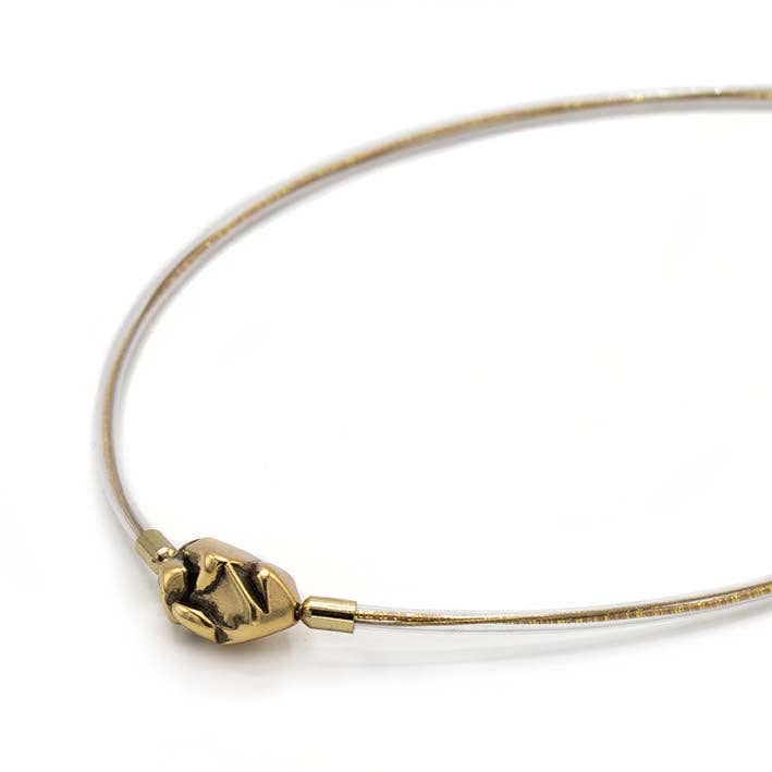 Rocks Mini Nugget necklace with rubber, gold and Mizuhiki for wholesale by FATES, style with a story