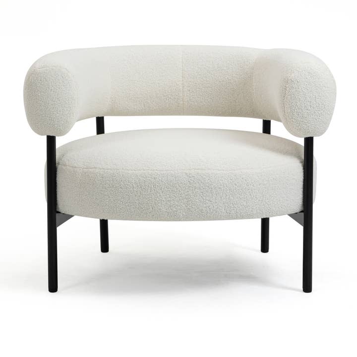 Glamour Home - Wholesale Chair - Ayuka White Boucle Fabric Accent Chair with Black Iron Legs3