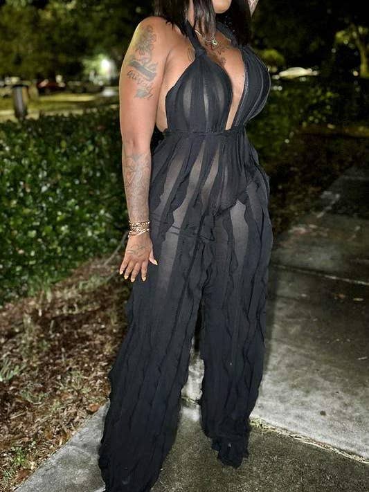 Flarix - Wholesale Jumpsuit - Women's - mesh ruffle halter jumpsuit2