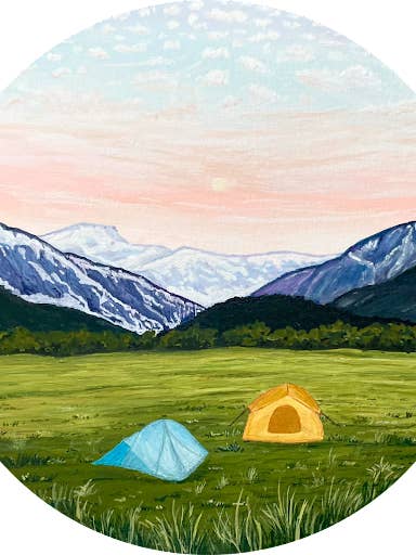 Camping at Aoraki Print for wholesale by Lilly Carr Art