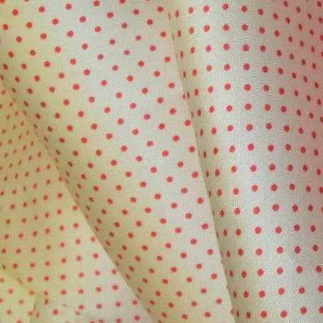 100% silk organza, satin face creamy white/red $34.50/panel for wholesale by Exquisite Fabrics