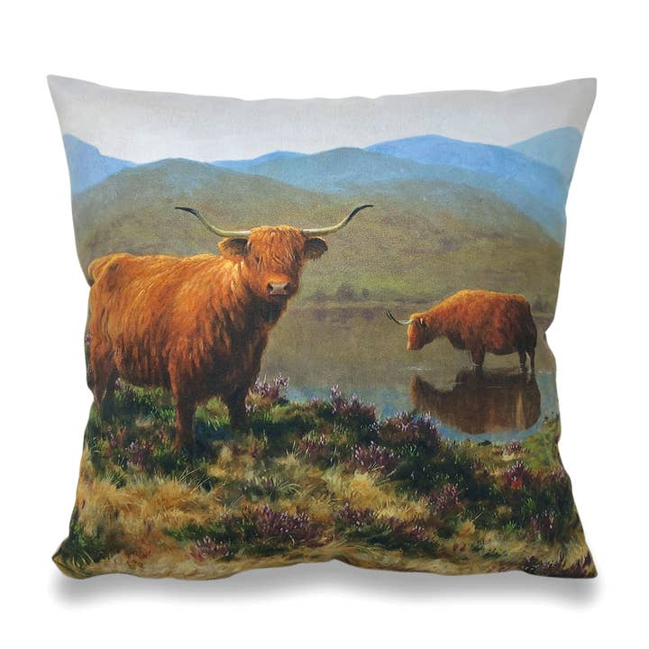 Highland Cattle Loch Cushion Covers for wholesale by Julian Friers Wildlife Art & Gifts